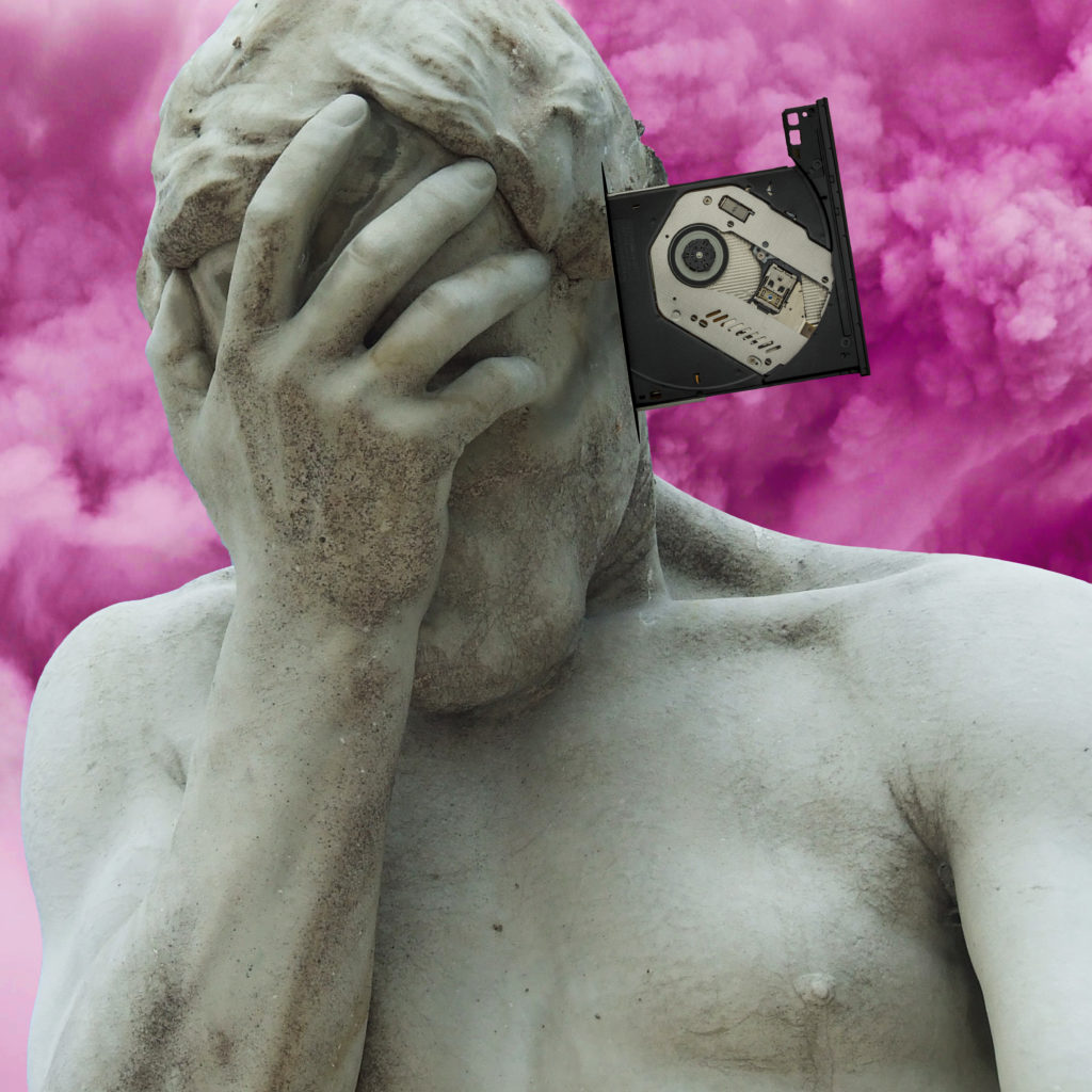 No disc found Statue with cd reader in the head