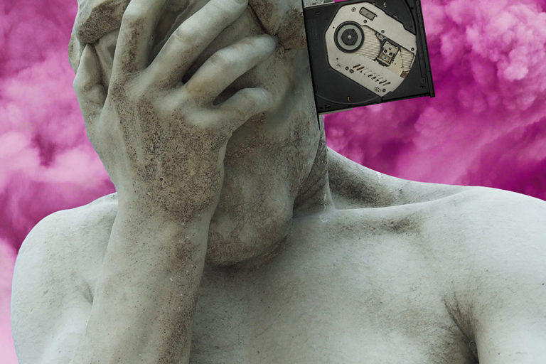No disc found Vaporwave statue with no disc in the head