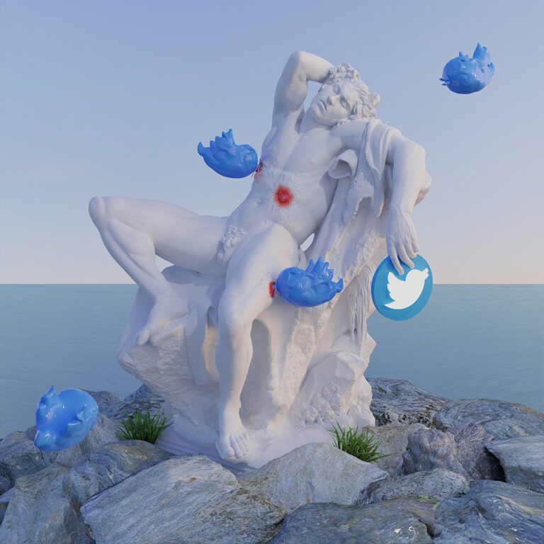 twitter birds eat statue