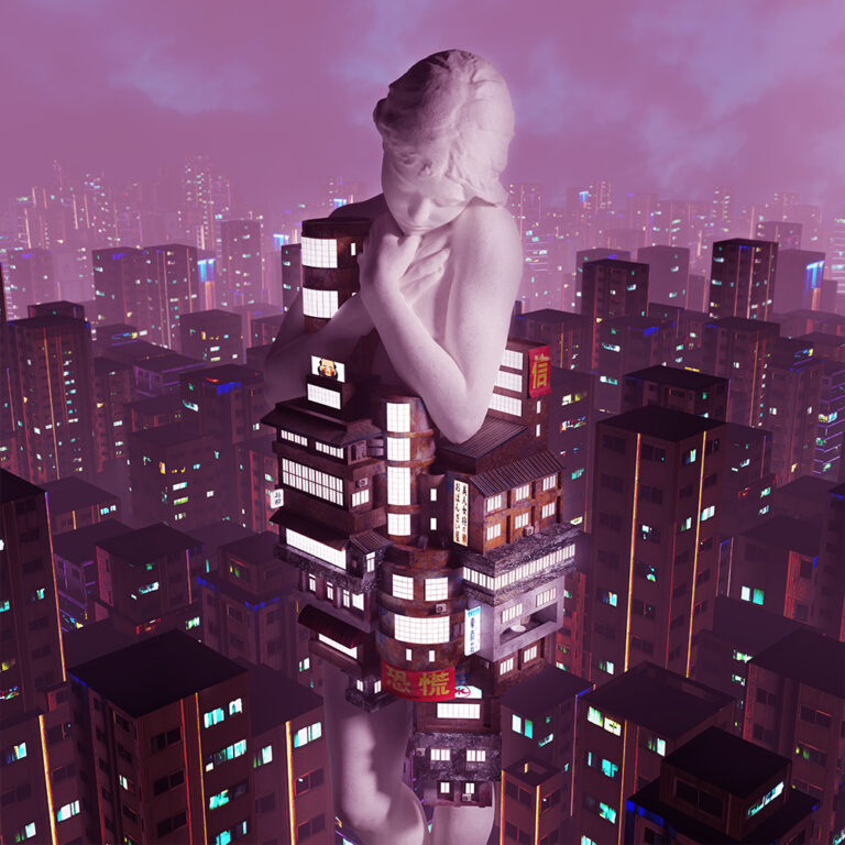 Statue with building on it
