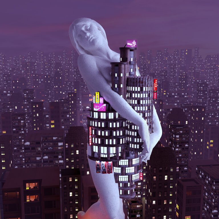 Statue with building on it