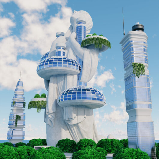 city with statue in it